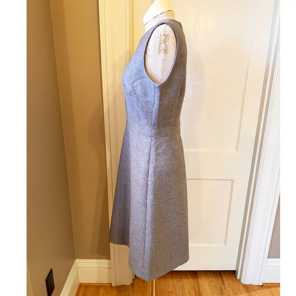 J.Crew Medium Gray Double Serge Wool Fit & Flare Dress Sleeveless Sz 6 - Picture 2 of 11